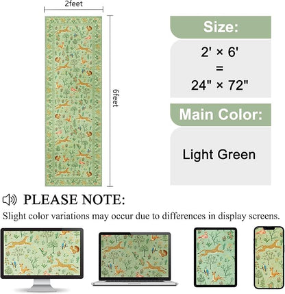 DUKINO 2x6 Runner Rug, Washable Animal Kitchen Rugs Non Slip, Light Green | Soft - Image 2