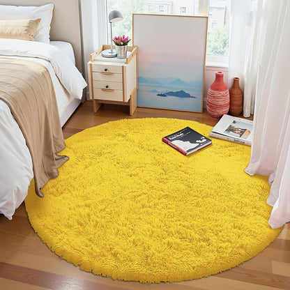 OLANLY Yellow Round Rugs for Bedroom - Image 3