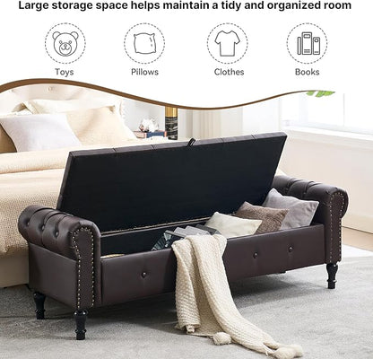 Storage Bench for Bedroom, Faux Leather King Size Bench - Image 4