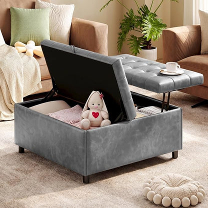 LINLUX Extra Large Leather Storage Ottoman, 35.5 Inch Large Square Lift Top by LINLUX