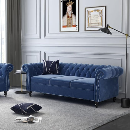 ORRD 2 Pieces Living Room Set, Velvet Couch Chesterfield Sofa Couch Chair - Image 5