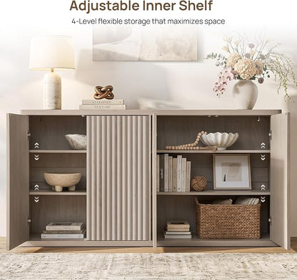 SICOTAS Buffet Cabinet with Storage Accent Sideboard with 4 Doors 66.3" Wide - Image 6