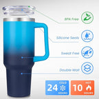 DOMICARE 40 oz Tumbler with Handle and Straw, Stainless Steel Tumbler with Lid and Straw, Reusable Vacuum Insulated Cup, Travel Coffee Mug, Blue Gradient, 4Pack