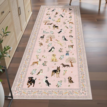 Pink Hallway Runner Rug 2x5 for Bedroom Kitchen | Ultra-Thin; Boho Style; Low - Image 5