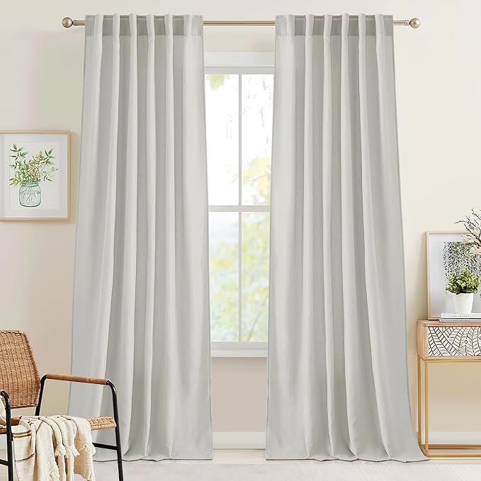 RYB HOME Linen Sheer Curtains for Living Room Bedroom, Back Tab 120 inches by RYBHOME