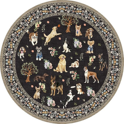 Black 4Ft Round Dogs Area Rug for Living Room Bedroom | Stain Resistant; Non - Image 6