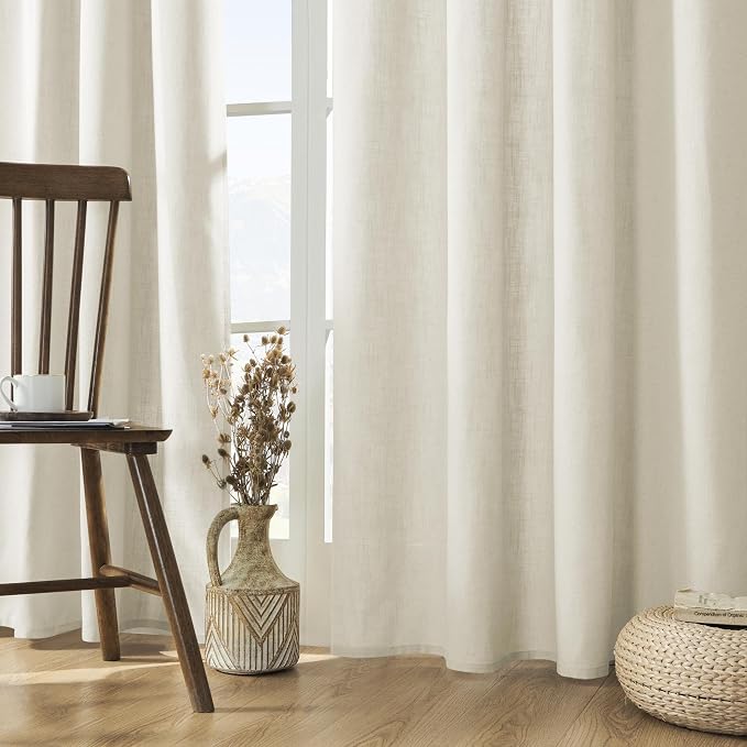 Joydeco Linen Curtains 2 Panel Set, Light Filtering, Ivory Linen Curtains 90 - Image 2