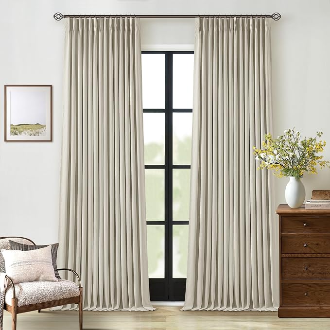 Oatmeal Pinch Pleated Blackout Linen Curtains 108 Inches Long | Black Out by Twodrapes