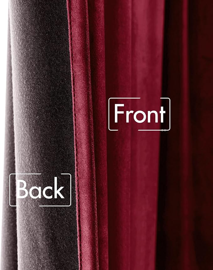 MIULEE Velvet Blackout Curtains 52x108 inches 2 Panels Burgundy Red | Luxury - Image 6