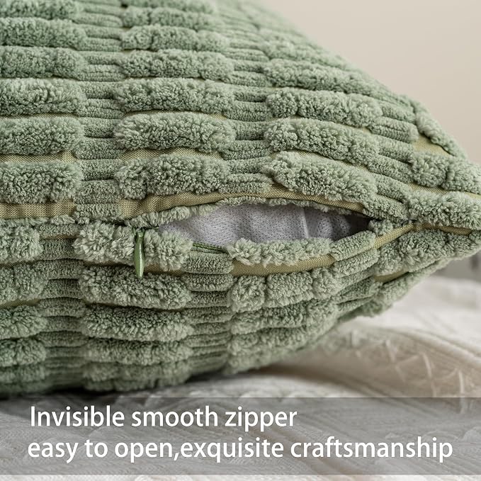 Pack of 2 Corduroy Decorative Throw Pillow Covers 24x24 Inch, Dark Green | Fall - Image 3
