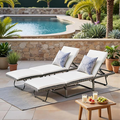 Devoko Lounge Chair Foldable Rattan Chaise Lounge 2-Pack, 5-Angle Adjustable - Image 2