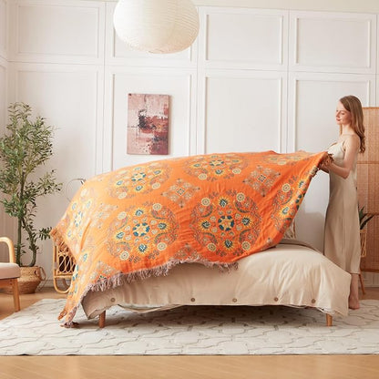 LUTBM Boho Throw Blanket for Bed 100% Cotton Soft Lightweight Quilt Floral - Image 7