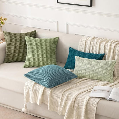 MIULEE Corduroy Decorative Throw Pillow Covers 18x18 Coastal Blue Pack of 2 | - Image 2