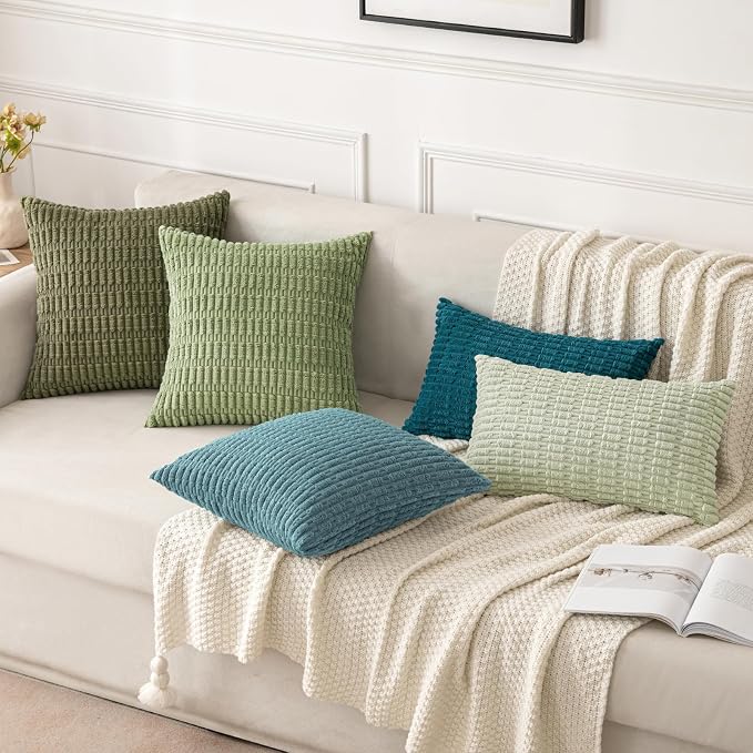 MIULEE Corduroy Decorative Throw Pillow Covers 20x20 Coastal Blue Pack of 2 | - Image 2
