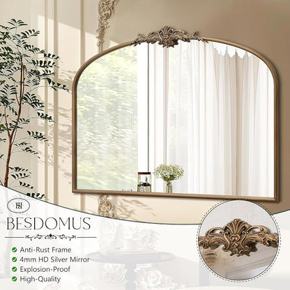 Besdomus Vintage Arched Gold Mirror: 40"x29" French Large Matt Gold Antique - Image 7