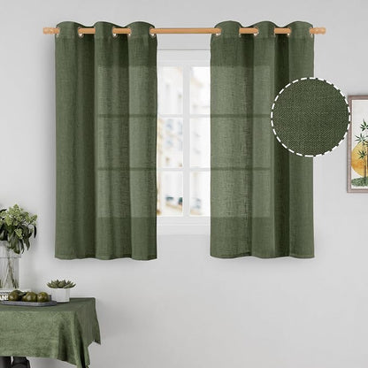 Semi Sheer Linen Curtains 48 Inch Length, Light Filtering Panels Bronze Grommet by LAMIT