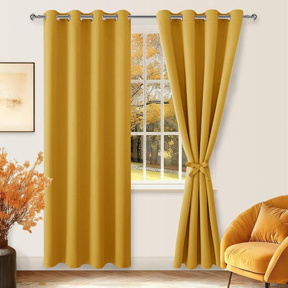 Blackout Curtains for Bedroom, 52 x 84 Inch Mustard Yellow 2 Panels | Thermal - Image 8