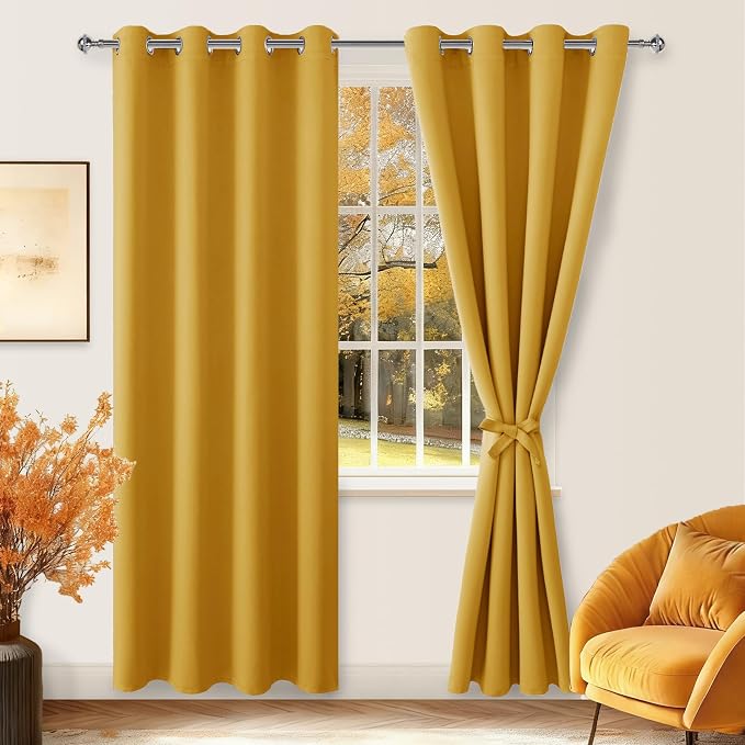 Blackout Curtains for Bedroom, 52 x 96 Inches Long, Mustard Yellow | Thermal - Image 8