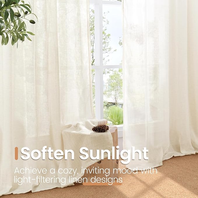 BGment Short Ivory Linen Curtains 40 Inches Long - Image 5