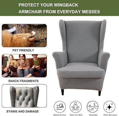 HAOYONG Jacquard Wingback Chair Cover Thickening Armchair Covers 2 Pieces - Image 4