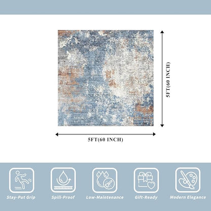 5x5 Square Rug for Living Room Machine Washable Non-Slip Area Rug for Kitchen - Image 2