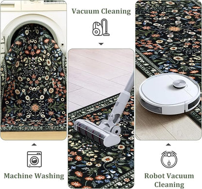 Yamaziot 2x8 Washable Hallway Runner Rug Non Slip Carpet, Colorful Black | Soft - Image 5