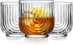 Glaver's Whiskey Glasses 11oz. Set of 4 Old Fashioned Bourbon Glasses. Ribbed Cocktail Arch Design Art Deco Bar Glassware for Whisky, Cocktails, Juice and Chilled Beverages.