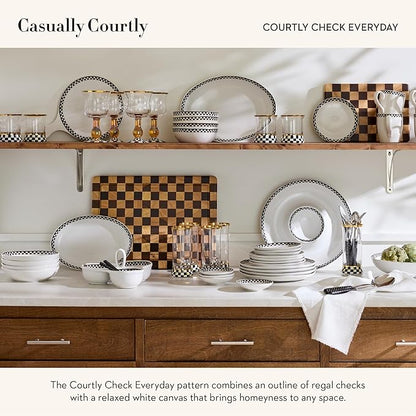 MACKENZIE-CHILDS Set of 4 Everyday Small Plates, Microwave-Safe and Dishwasher-Safe Stoneware Salad Plates, Black-and-White Courtly Check