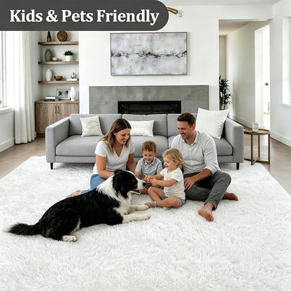 8x10 Area Rug Living Room Bedroom: Fluffy Plush Shag Carpet Ivory | - Image 4