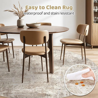 LOONGRUG Round Rug 7x7 Washable Large Neutral Modern Area Rugs Brown Beige | - Image 4