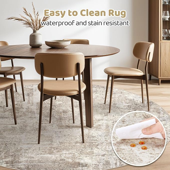 LOONGRUG Round Rug 5x5 Washable Neutral Modern Circle Area Rug Brown Beige | - Image 5
