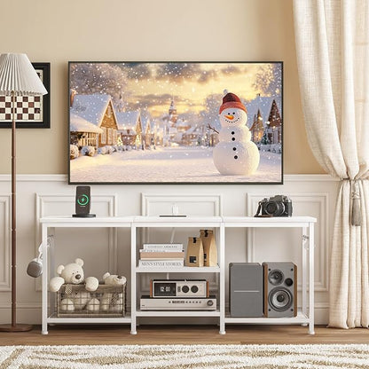 YGEOMER White TV Stand for Up to 55 Inch Tvs, Entertainment Center - Image 6