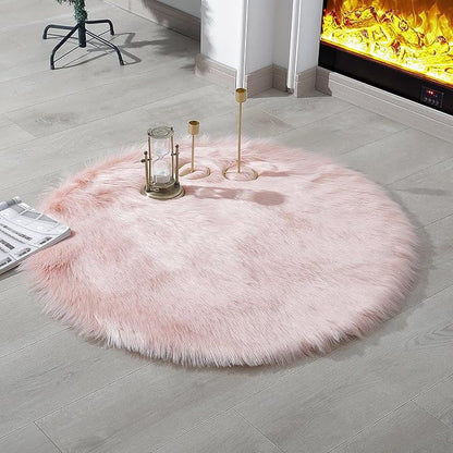 linmopm Faux Fur Rug Sheepskin Shag Fluffy Fuzzy Pink 3x3 ft Rugs by Limopmfauxfurproducts