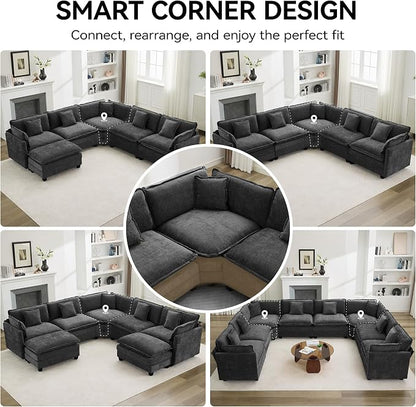 147'' Oversized U Shaped Cloud Sectional Sofa, Chenille Deep Seat Couches - Image 6