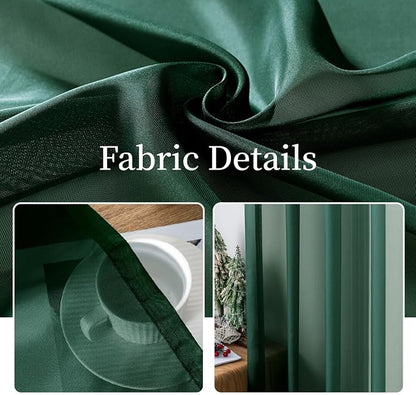 MIULEE Hunter Green Sheer Curtains 54 X 45 Inches, 2 Panels | Solid Color - Image 4