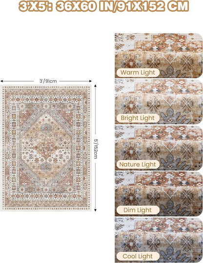3x5 Washable Area Rug for Entryway Non Slip Kitchen Rugs, Floral Soft Living - Image 2