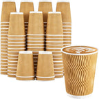 120 Pack 12 oz Coffee Cups, Disposable Corrugated Insulated Ripple Wall Paper Coffee Cups 12oz for Hot or Cold Drinks Office Home Cafe Party Travel (Champagne)
