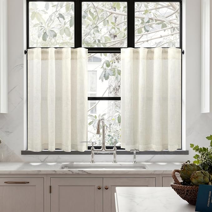 Pitalk Cream Linen Semi Sheer Curtains 34 x 36 Inch Length 2 Panels Lightweight - Image 8