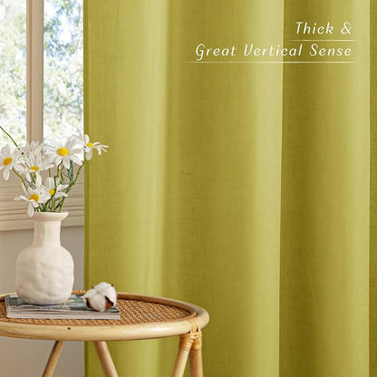 NICETOWN Bright Yellow Linen Curtains 96 inches Long, Grommet Thick Flax Light - Image 5
