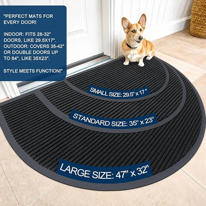 OLANLY Half Circle Front Door Mat 29.5x17, Waterproof Heavy-Duty Doormat | Black - Image 3