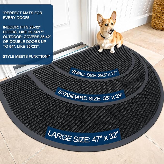 OLANLY Half Circle Front Door Mat 47x30, Waterproof Heavy-Duty Doormat | Black - Image 2