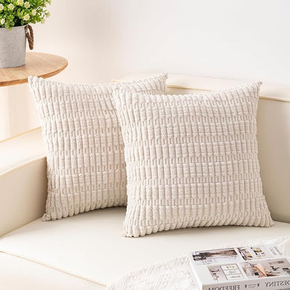 Pack of 2 Corduroy Decorative Throw Pillow Covers 20x20 Inch, Cream White | by Unknown