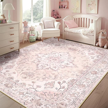 RELEANY Washable Area Rug, Water Repellent, Pet Friendly, Vintage Floral Boho - Image 2