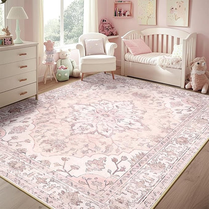 RELEANY Washable Area Rug, Water Repellent, Pet Friendly, Vintage Floral Boho by RELEANY