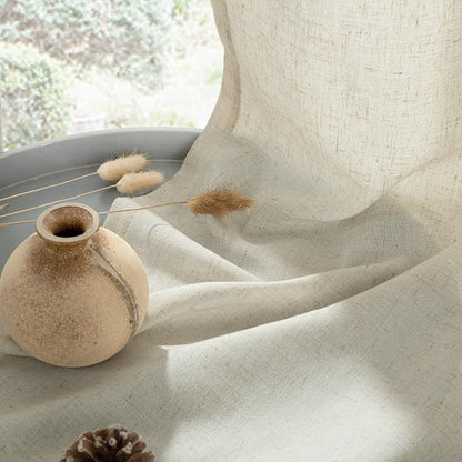 YoungsTex Beige Linen Kitchen Window Curtains, Short Light Filtering Drapes - Image 5