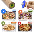 Adjustable Rolling Pin 4 Set and Silicone Baking Pastry Mat Setpastry,Siliconebrush and spatul,AdjustableThickness Rings,Wooden Dough Roller Rolling Pins for Baking Dough, Pizza, Pie