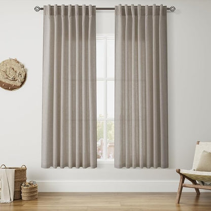 Grey Beige Linen Curtains 63 Inch Length ffor Living Room Luxury Light by Nanspring