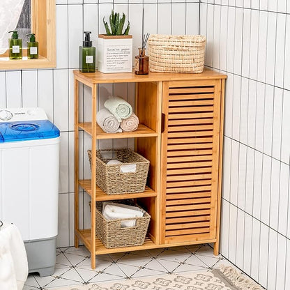 Tangkula Bamboo Bathroom Floor Cabinet, Storage Cabinet - Image 4