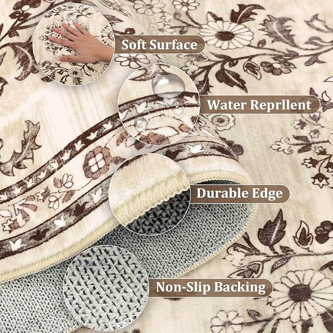 Yamaziot 2x8 Washable Hallway Runner Rug Non Slip Floral Carpet, Stain Resistant - Image 4