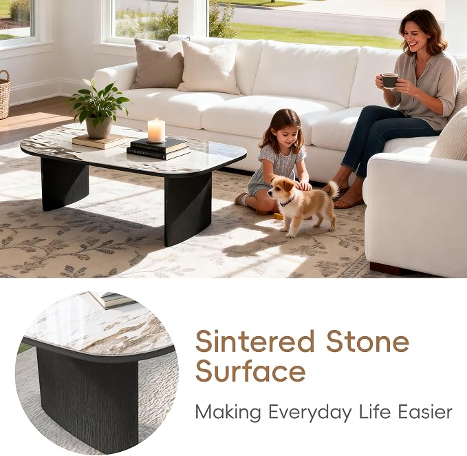 Luxury Marble Coffee Table, Premium Sintered Stone Top, Natural Wood Look Base - Image 4
